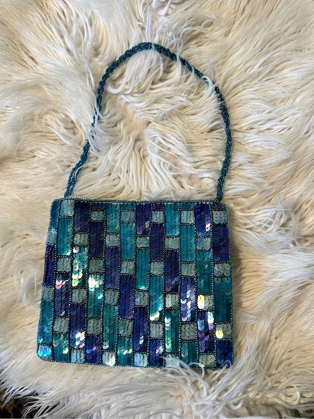 SASHA Sequin Mini Crossbody in Blue & Purple Like New